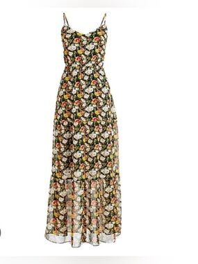 J. Crew Black Floral Spaghetti-Strap Maxi Dress